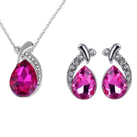 New Crystal Pendant Necklace Stud Earring Jewelry Set For Women's Fashion Zircon Wedding Jewelry - sparklingselections