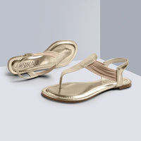 NEW Stylish Women Elastic Strappy Flat Sandals T-Strap High Quality Sandal With Adjustable Metal Buckle - sparklingselections
