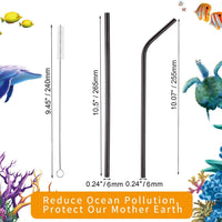 Metal Straws Reusable Stainless Steel Straws with Cleaning Brush (Black)