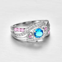 Fashion 925 Sterling Silver Created 5x5mm Blue and Pink Twisted Ring Band for Women