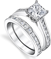 1.5 Caret Princess-cut Silver Cubic Zirconia Studded Wedding Ring For Women - sparklingselections