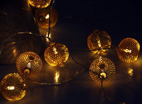 LED Globe String Lights, Decorative Lantern Lights 20 Golden Metal Balls Warm White Battery Powered led Strip Lights - sparklingselections