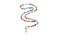 8mm Colorful Polymer Clay Bead Rosary Alloy Cross Virgin Mary Centrepieces Christian Catholic Religious Pendant Necklace - sparklingselections