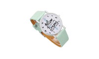 Follow your Dreams Words Pattern Leather Watch Fashion Green Strap Quartz Wristwatches - sparklingselections