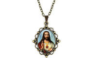 Bible Series Jesus Portrait/Cross Glass Pendant Necklace