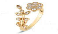Cubic Zirconia Gold Plated Flower Adjustable Ring For Women - sparklingselections