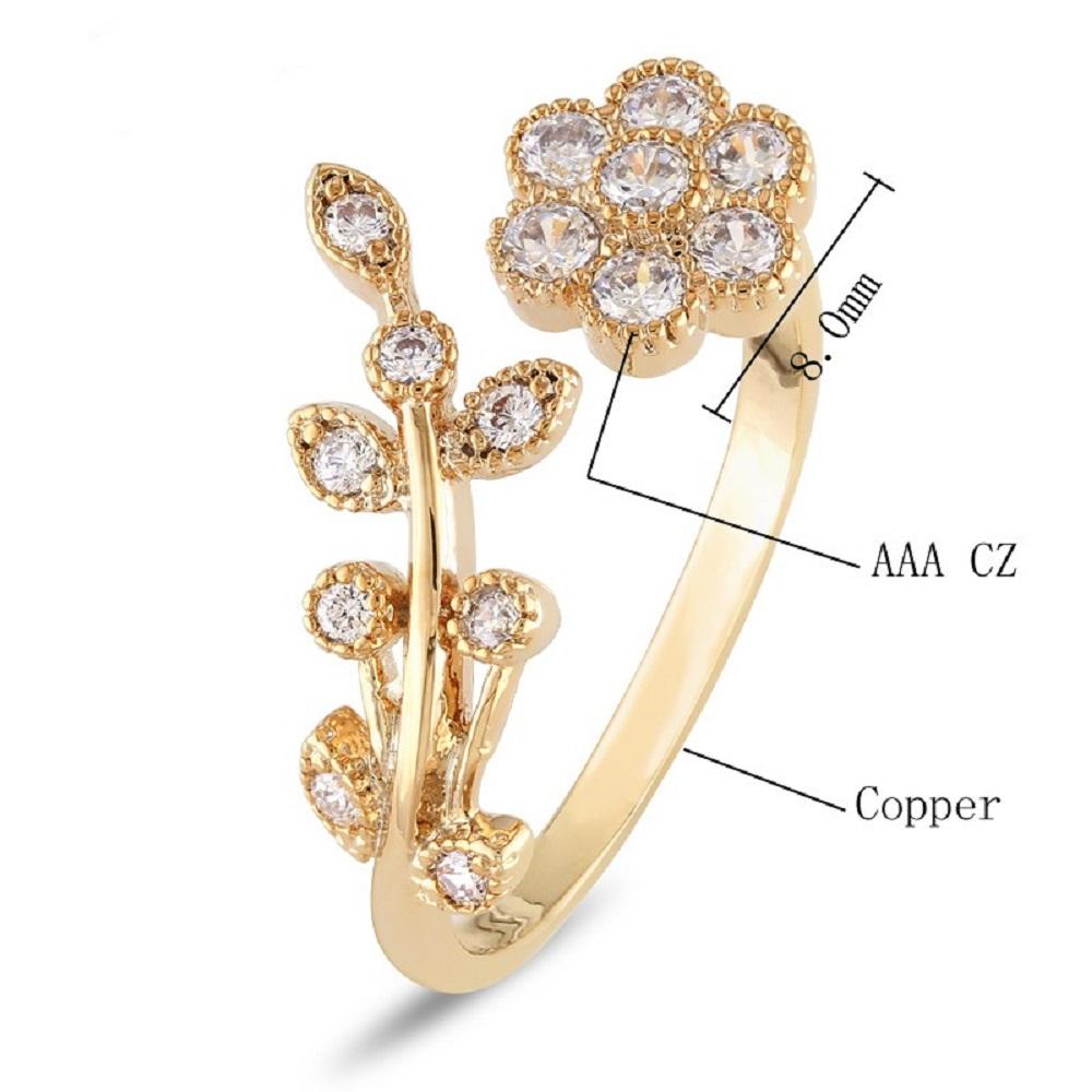 Cubic Zirconia Gold Plated Flower Adjustable Ring For Women ...