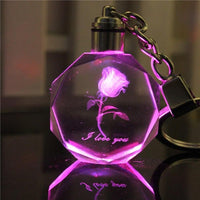 Artificial 3D Crystal Key Chain Engraving Glow Pink Pendant  Valentine's Day Gift - sparklingselections