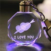 Valentine's Day Artificial 3D Crystal Key Chain Engraving Glow Pendant Necklace - sparklingselections
