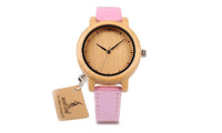 Bamboo Watch For Women Simple Pink Charming Leather Fashion Quartz Wristwatches - sparklingselections