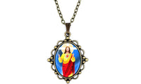 Bible Series Jesus Portrait/Cross Glass Pendant Necklace