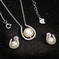 Natural Pearl Wedding Jewelry Set Ladies Romantic Fashion Wedding Engagement Necklace Earrings Jewelry Set - sparklingselections