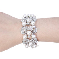 Silver Plated Simulated Pearl Bridal Bangle - sparklingselections