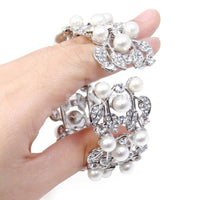 Silver Plated Simulated Pearl Bridal Bangle - sparklingselections