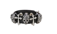 Black Leather Skull Cross Bracelet for Women - sparklingselections