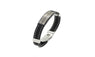 Men's Black Silver Stainless Steel Cuff Rubber Wristband
