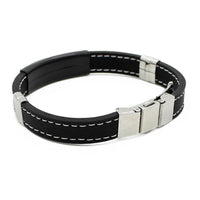 Men's Black Silver Stainless Steel Cuff Rubber Wristband - sparklingselections
