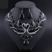 New Silver Black Color Crystal Swan Shape Jewelry Set - sparklingselections