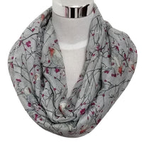 Women's Birds Print Scarf Round O Ring Neck Soft Voile Scarves - sparklingselections