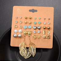 Fashionable Punk 20 Pairs Set Crystal Ear Studs For Women High Quality Trendy Romantic Casual Earrings Set For Weddings, Party - sparklingselections