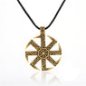The Sun Wheels Symbol Gold Color Leather Chain Pendant Necklace Fashion Engagement Wedding Jewelry