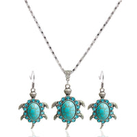 New Antique Silver Color Turtle Shaped Jewelry Set Ladies Fashion Wedding Casual Necklace Earrings Jewelry - sparklingselections