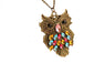 Retro Colorful Rhinestone Bronze Owl Pendant Necklace For Morning