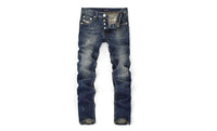 Fashionable Designer Cotton Straight Dark Blue Slim Men's Jeans - sparklingselections
