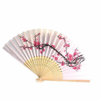 Chinese Silk Bamboo Hand Held Folding Cherry Blossom Wedding Party Fan - sparklingselections