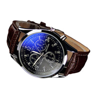 New Fashion Faux Leather Blue Ray Men Wrist Watch - sparklingselections