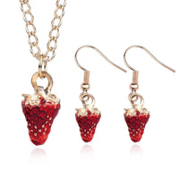 Women's Jewelry Sets New Golden Red Strawberry Shape Necklace Earrings Fashion Jewelry - sparklingselections