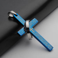 New Silver Black Blue Titanium Steel Cross Bible Pendant Necklace - sparklingselections