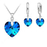New Sterling Silver Crystal Ocean Heart With Lever Back Jewelry Set