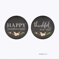 Chalkboard Floral Thanksgiving Autumn Party Collection, Round Circle Stickers, - sparklingselections