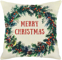 Christmas Pillow Cover Merry Christmas Berry Wreath Throw Pillow Cover Cotton Linen - sparklingselections