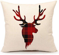 Red Black Buffalo Plaids Deer Throw Pillow Cover Merry Christmas Cushion - sparklingselections