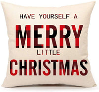 Merry Little Christmas Throw Pillow Cover Plaids Cushion Case for Sofa Couch - sparklingselections
