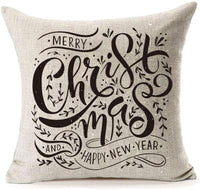 Happy Christmas Pillow Covers Christmas and New Year Gifts Cotton Linen - sparklingselections