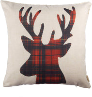 Christmas Winter Deer, Scottish Buffalo Plaid Cotton Linen Decorative Pillow Cover - sparklingselections