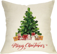 Merry Christmas Sign Christmas Tree with Gift Decorative Throw Pillow Cover - sparklingselections