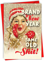 Brand New Year Funny Grumpy Sweet Merry Christmas Card with Envelope - sparklingselections