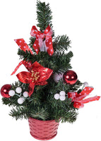 Mini Artificial Christmas Tree with Ribbon, Ball Ornaments Red and White Xmas Decor - sparklingselections