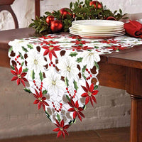 Christmas Table Runner Embroidered Red Table Linens for Christmas Decorations - sparklingselections