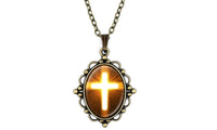 Bible Series Jesus Portrait/Cross Glass Pendant Necklace