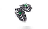 Vintage Jewelry Retro Silver Color Green Stone Leaf Rings For Women - sparklingselections