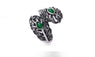 Vintage Jewelry Retro Silver Color Green Stone Leaf Rings For Women