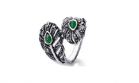 Retro Silver Color Green Stone Leaf Rings For Women - sparklingselections