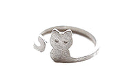 Cartoon Cat Sliver Plated Open Adjustable Ring - sparklingselections