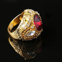 Men's Vintage Luxury Big Resin Crown Alloy Ring Fashion Golden Wedding Rings Jewelry - sparklingselections