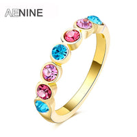 Fashion Simple Gold-Color Ring Colorful Round Crystal Finger Rings - sparklingselections